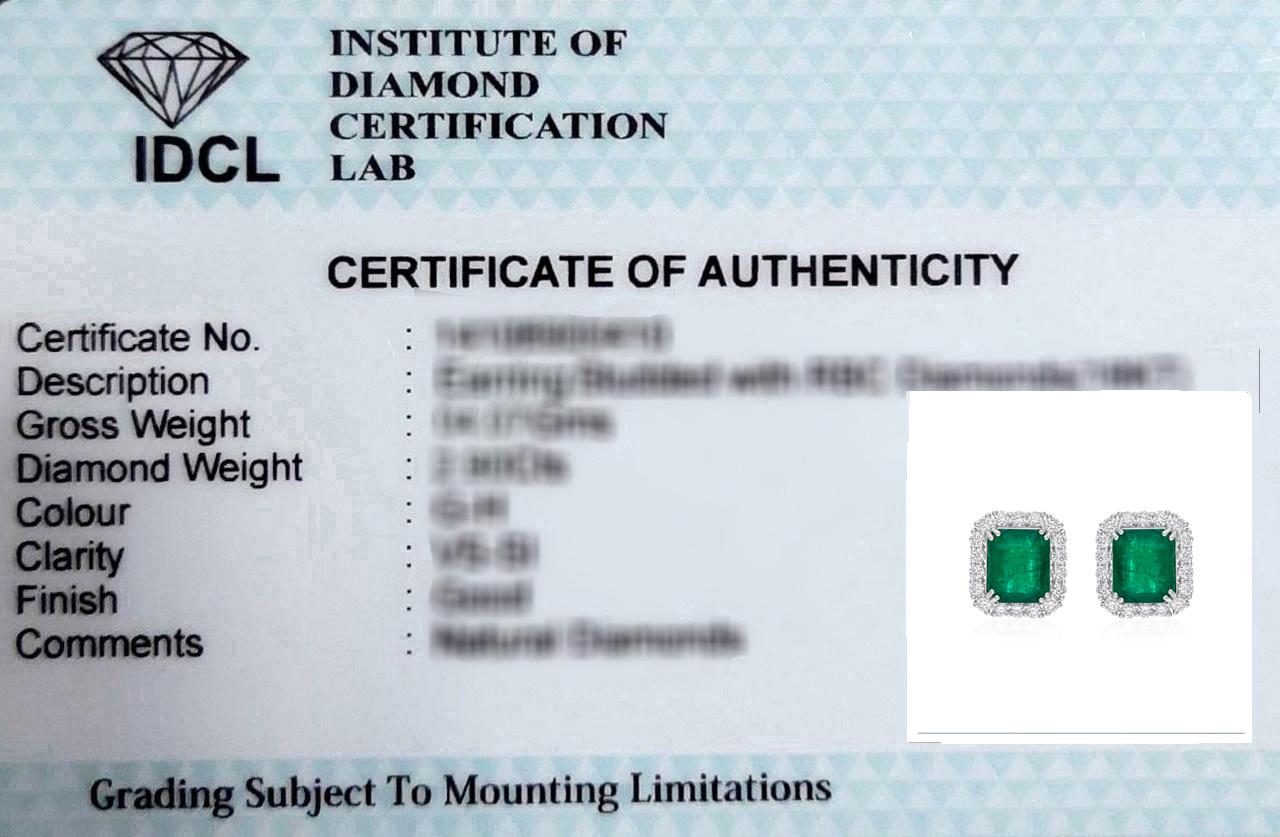 12,65 Karat sambischer Smaragd-Ohrringe 2,53 Karat SI/H Diamant 18 Karat Weißgold Damen im Angebot