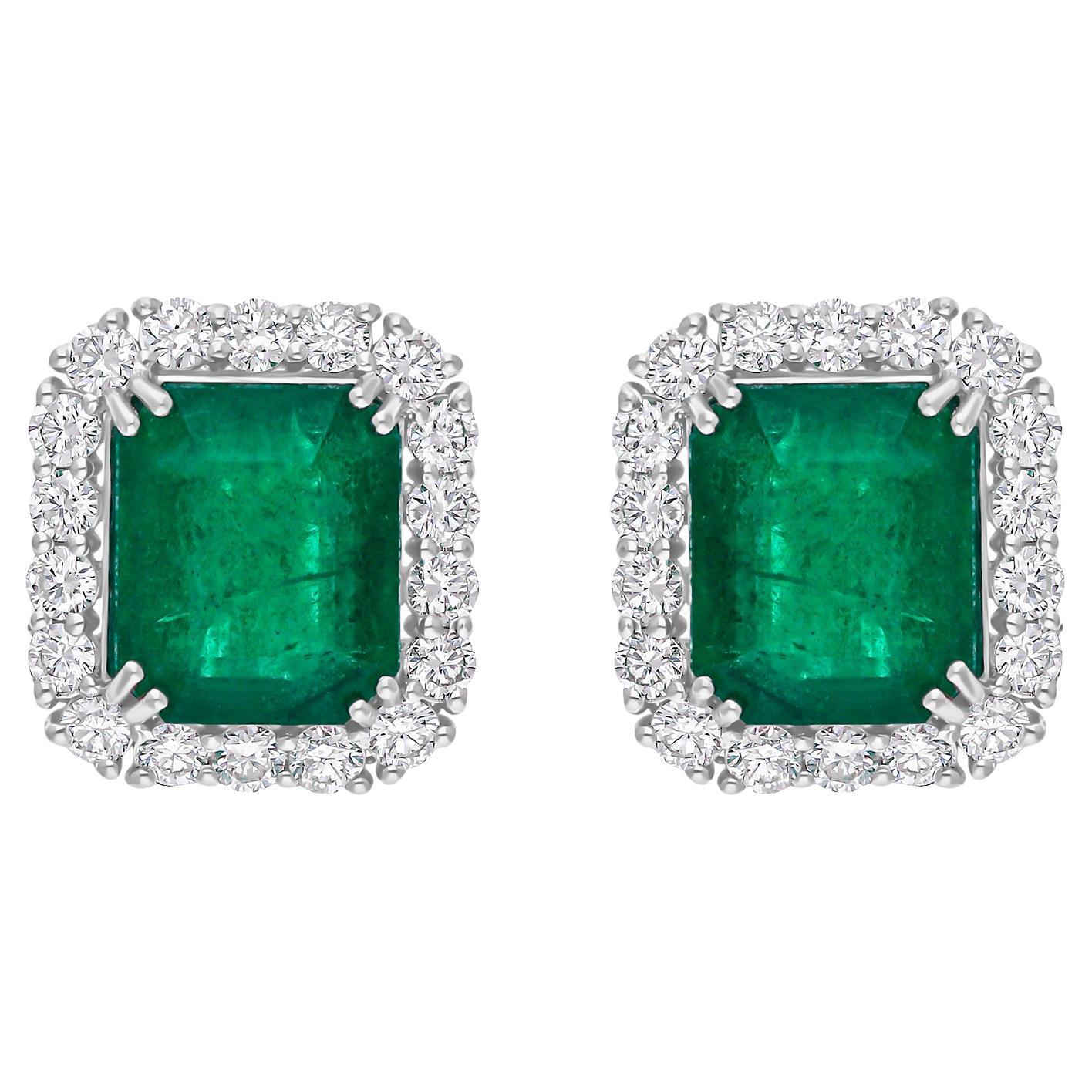 Pendientes de esmeralda zambiana de 12,65 quilates 2,53 quilates de diamantes SI/H Oro blanco de 18 quilates en venta