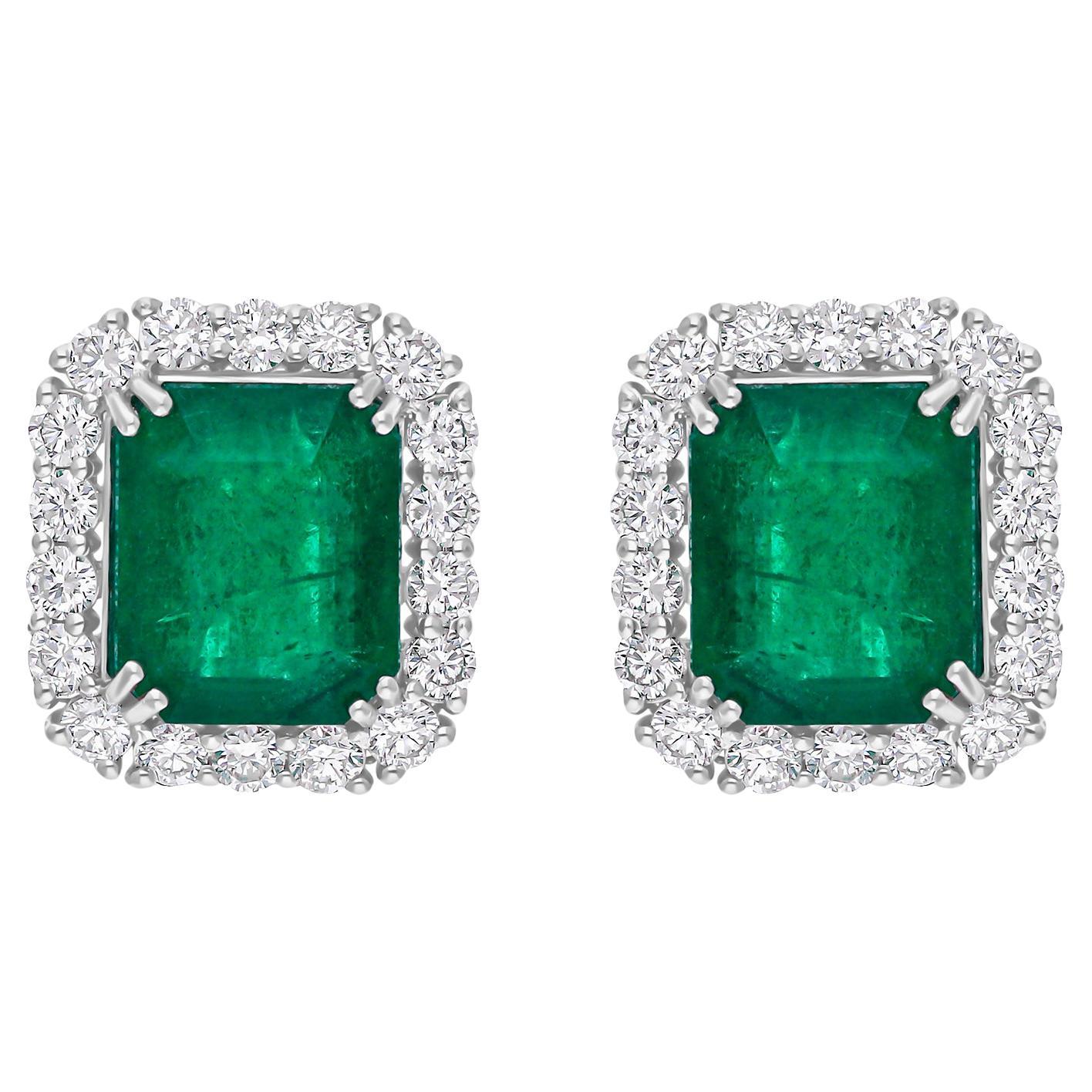 12,65 Karat sambischer Smaragd-Ohrringe 2,53 Karat SI/H Diamant 18 Karat Weißgold