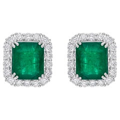 12,65 Karat sambischer Smaragd-Ohrringe 2,53 Karat SI/H Diamant 18 Karat Weißgold
