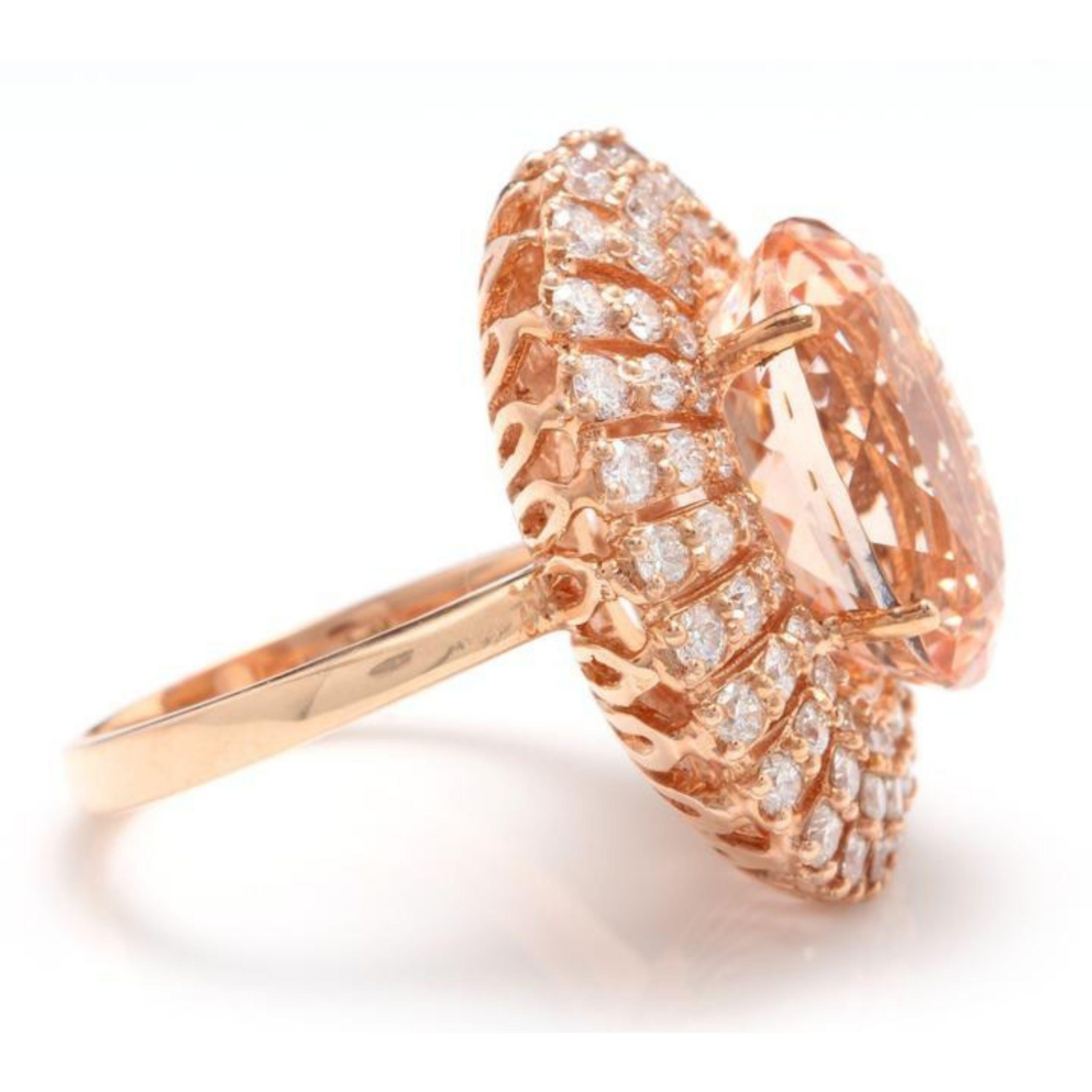 Rose Cut 12.65 Carat Impressive Natural Morganite and Diamond 14 Karat Solid Gold Ring For Sale