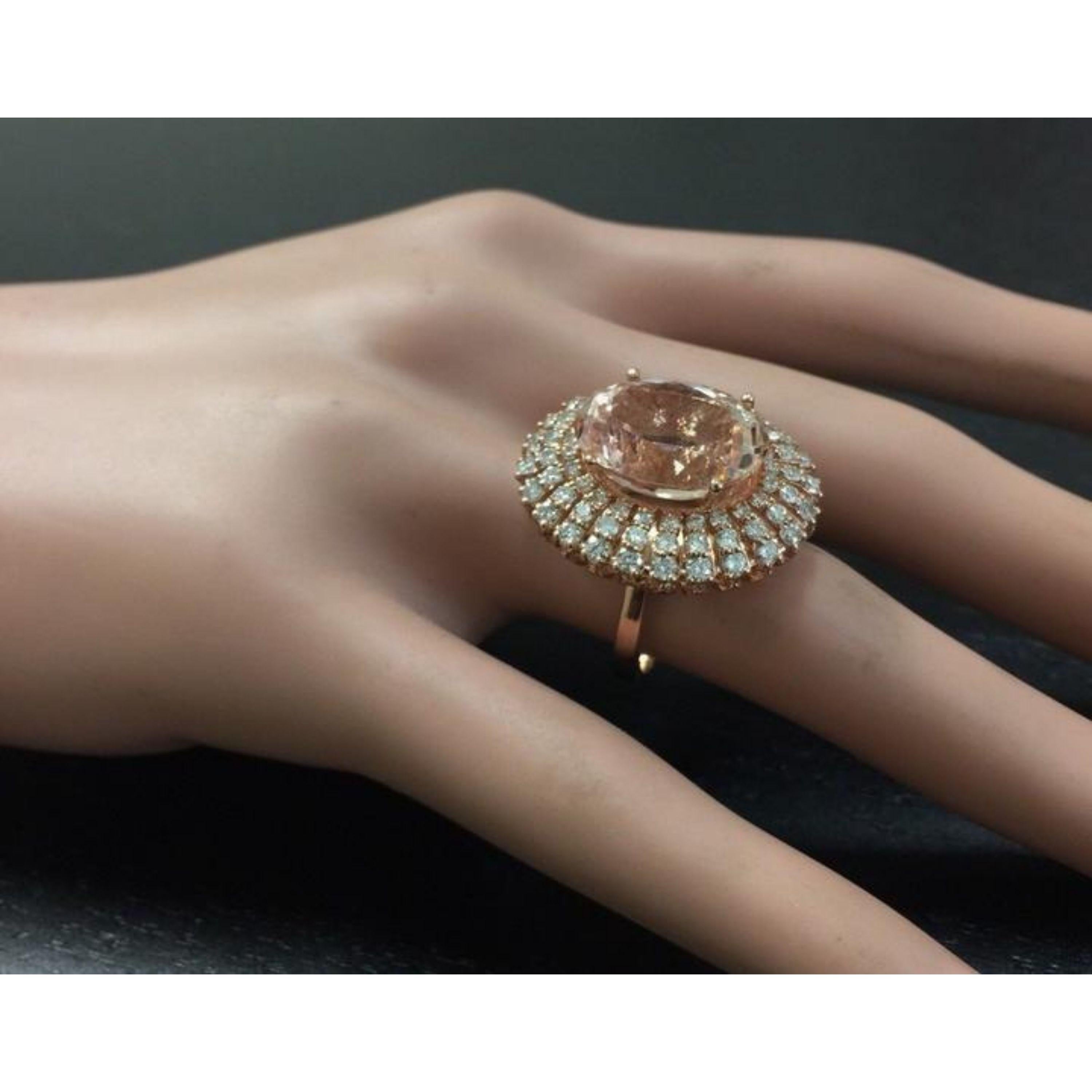 Women's 12.65 Carat Impressive Natural Morganite and Diamond 14 Karat Solid Gold Ring For Sale