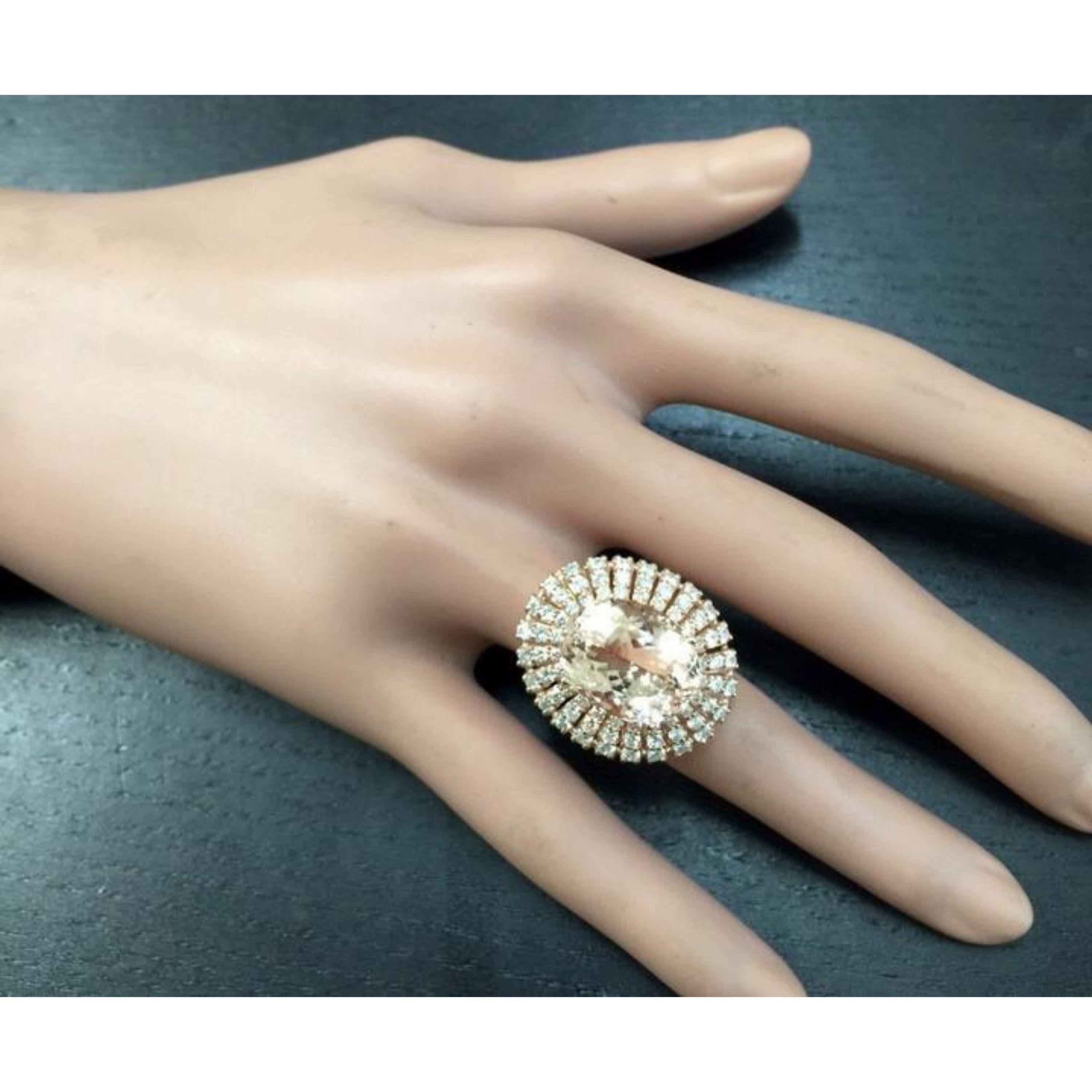 12.65 Carat Impressive Natural Morganite and Diamond 14 Karat Solid Gold Ring For Sale 1