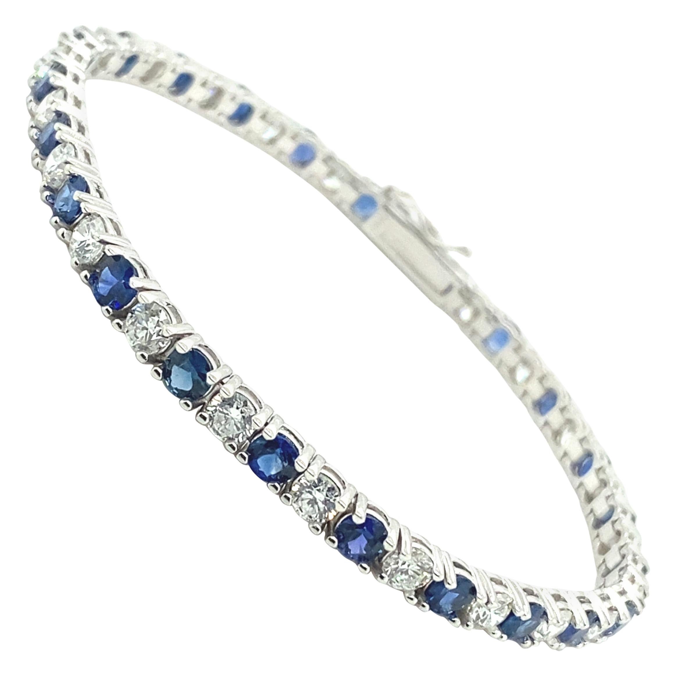 Bracelet Tennis En Or Blanc 14K Avec Saphirs Et Diamants - 20.90 Carats - Bijoux4life - Neuf Avec étiquettes