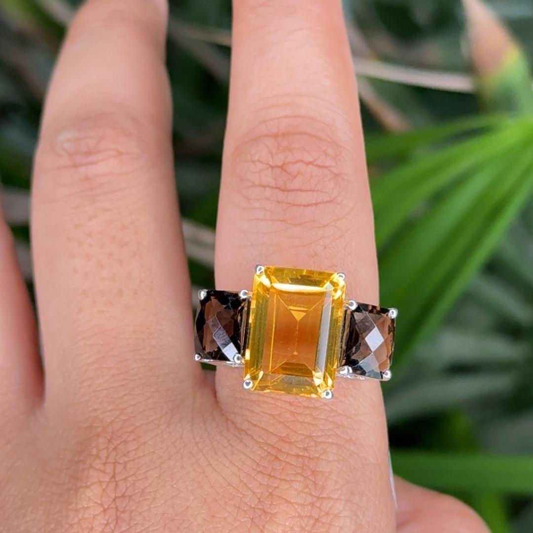 For Sale:  12.65 CTW Citrine and Topaz Three Stone Cocktail Ring in Silver Gift for Women 2