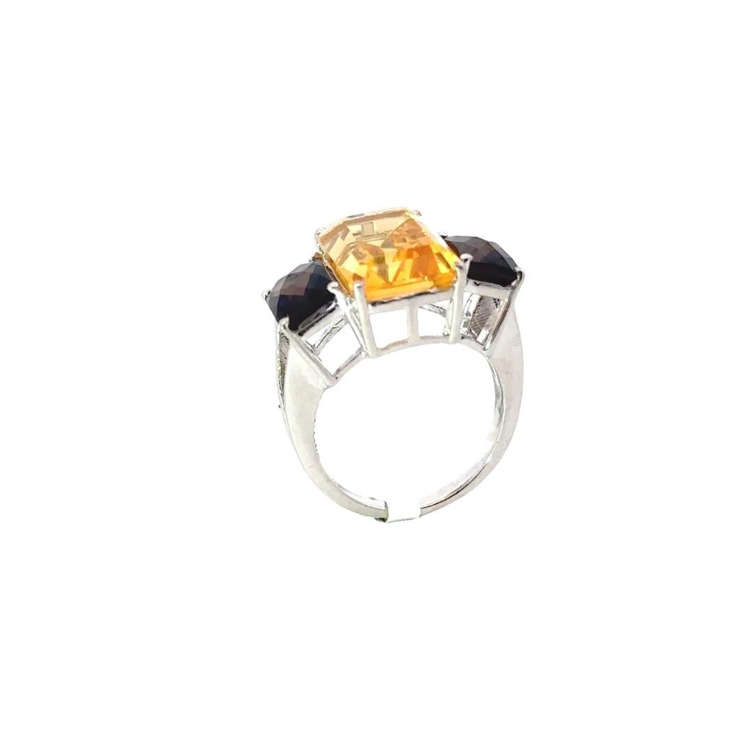For Sale:  12.65 CTW Citrine and Topaz Three Stone Cocktail Ring in Silver Gift for Women 3