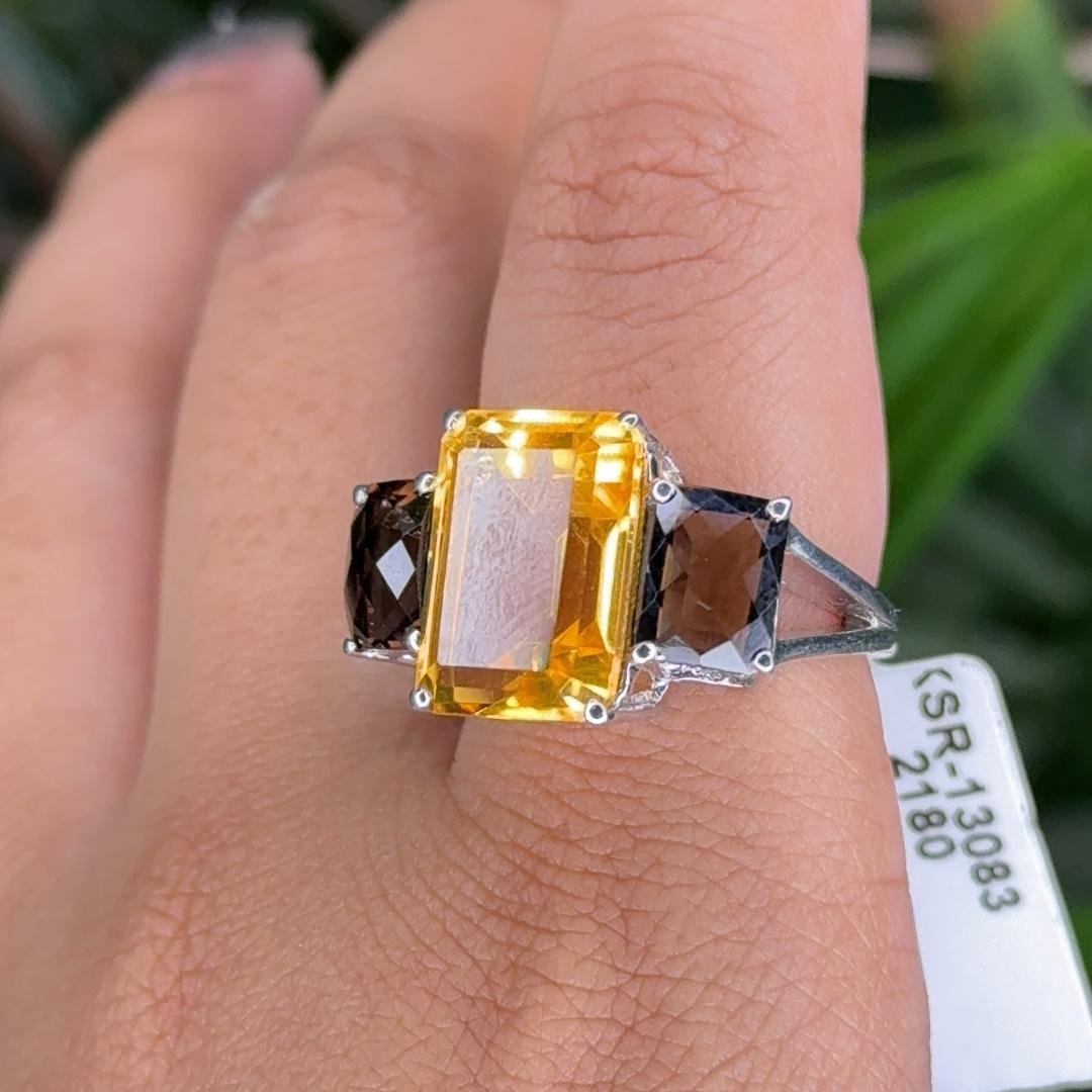 For Sale:  12.65 CTW Citrine and Topaz Three Stone Cocktail Ring in Silver Gift for Women 4