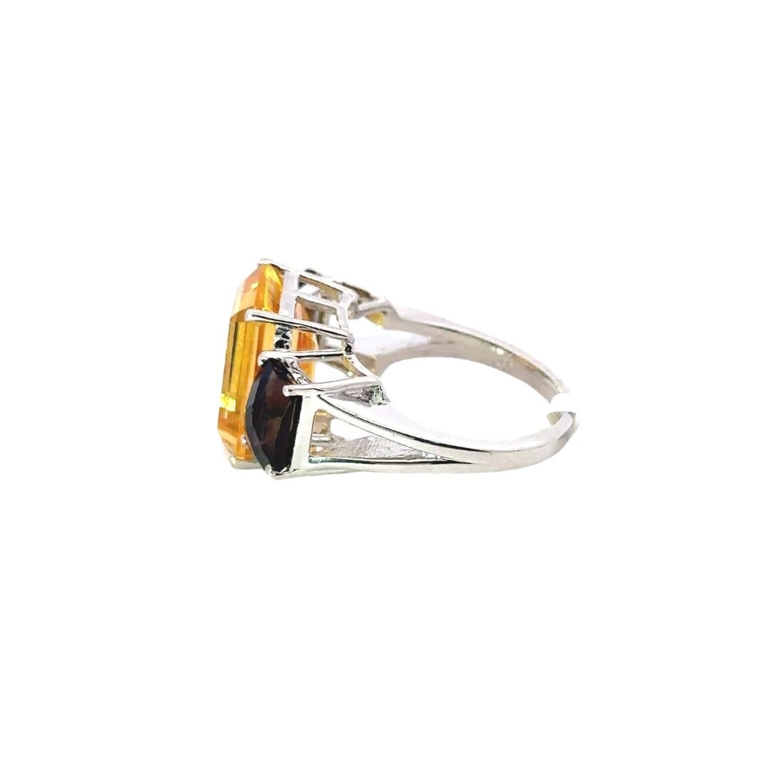 For Sale:  12.65 CTW Citrine and Topaz Three Stone Cocktail Ring in Silver Gift for Women 5