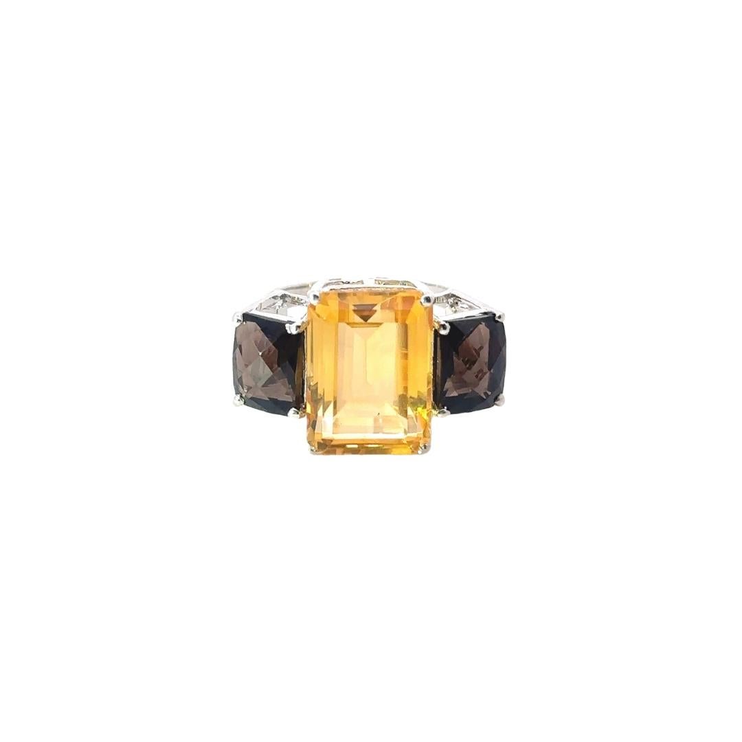 For Sale:  12.65 CTW Citrine and Topaz Three Stone Cocktail Ring in Silver Gift for Women 6