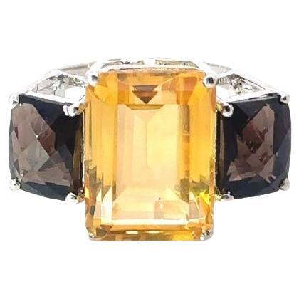 For Sale:  12.65 CTW Citrine and Topaz Three Stone Cocktail Ring in Silver Gift for Women