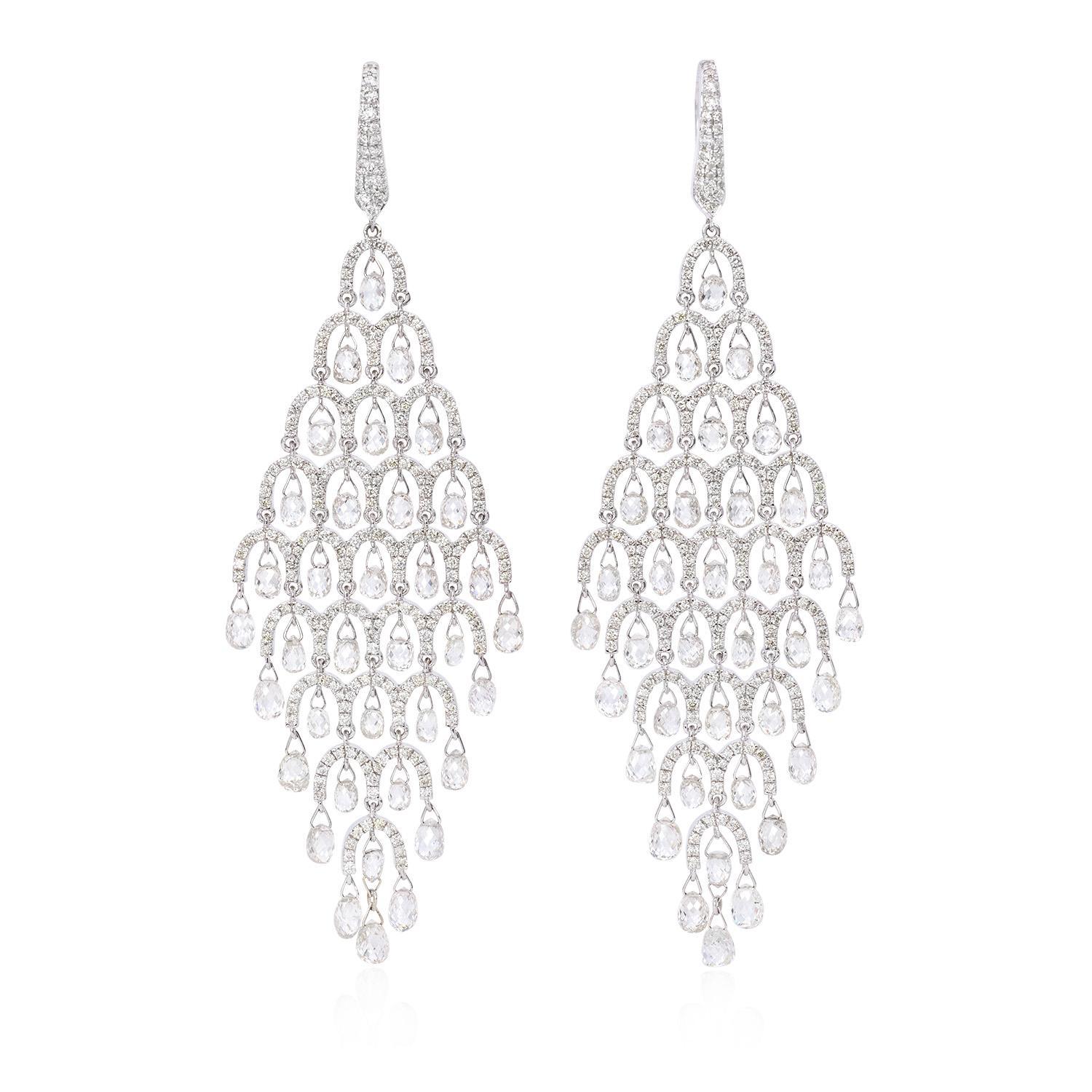 Modern 12.67 Carat Diamond Briolette Drop Earring 18K Gold For Sale