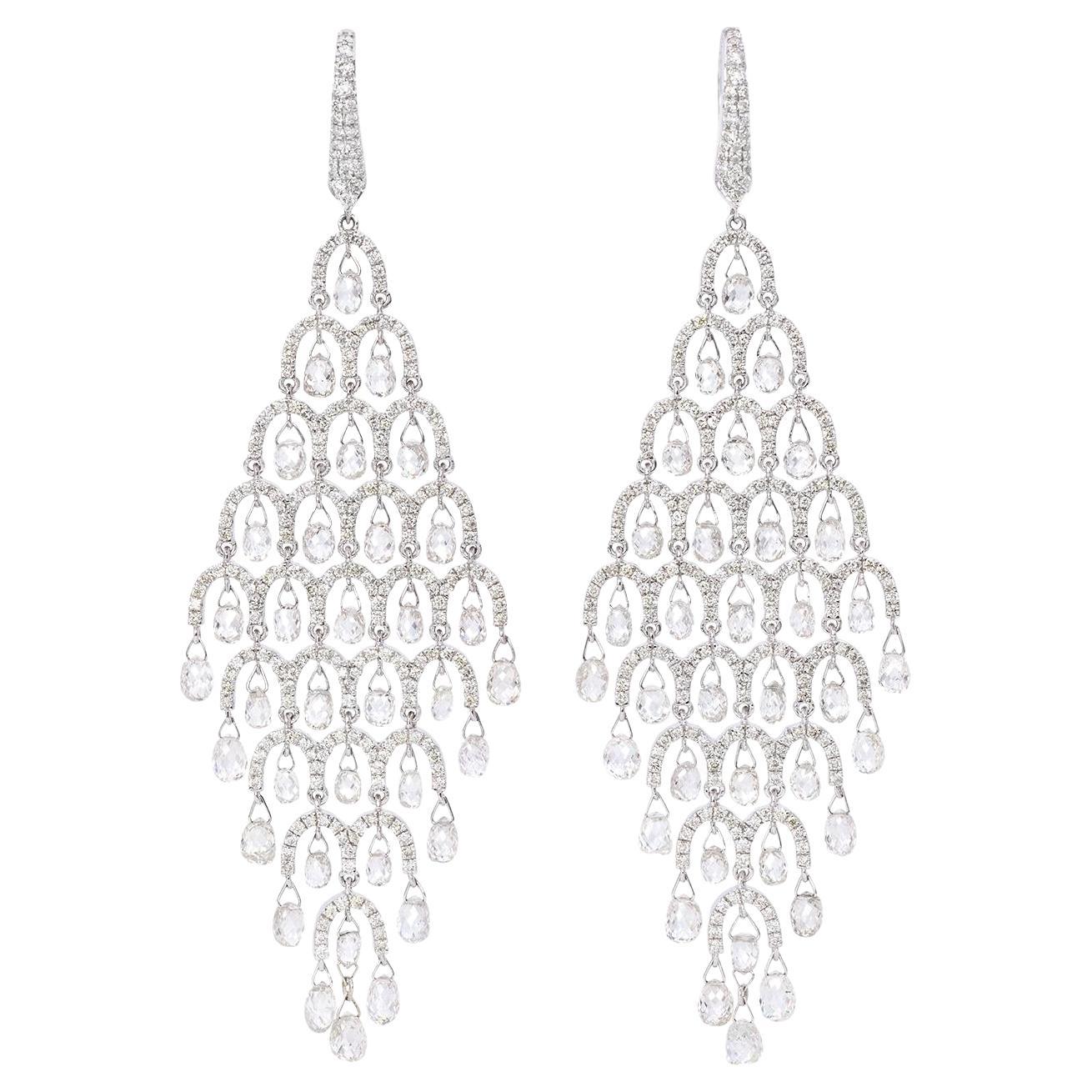 12.67 Carat Diamond Briolette Drop Earring 18K Gold
