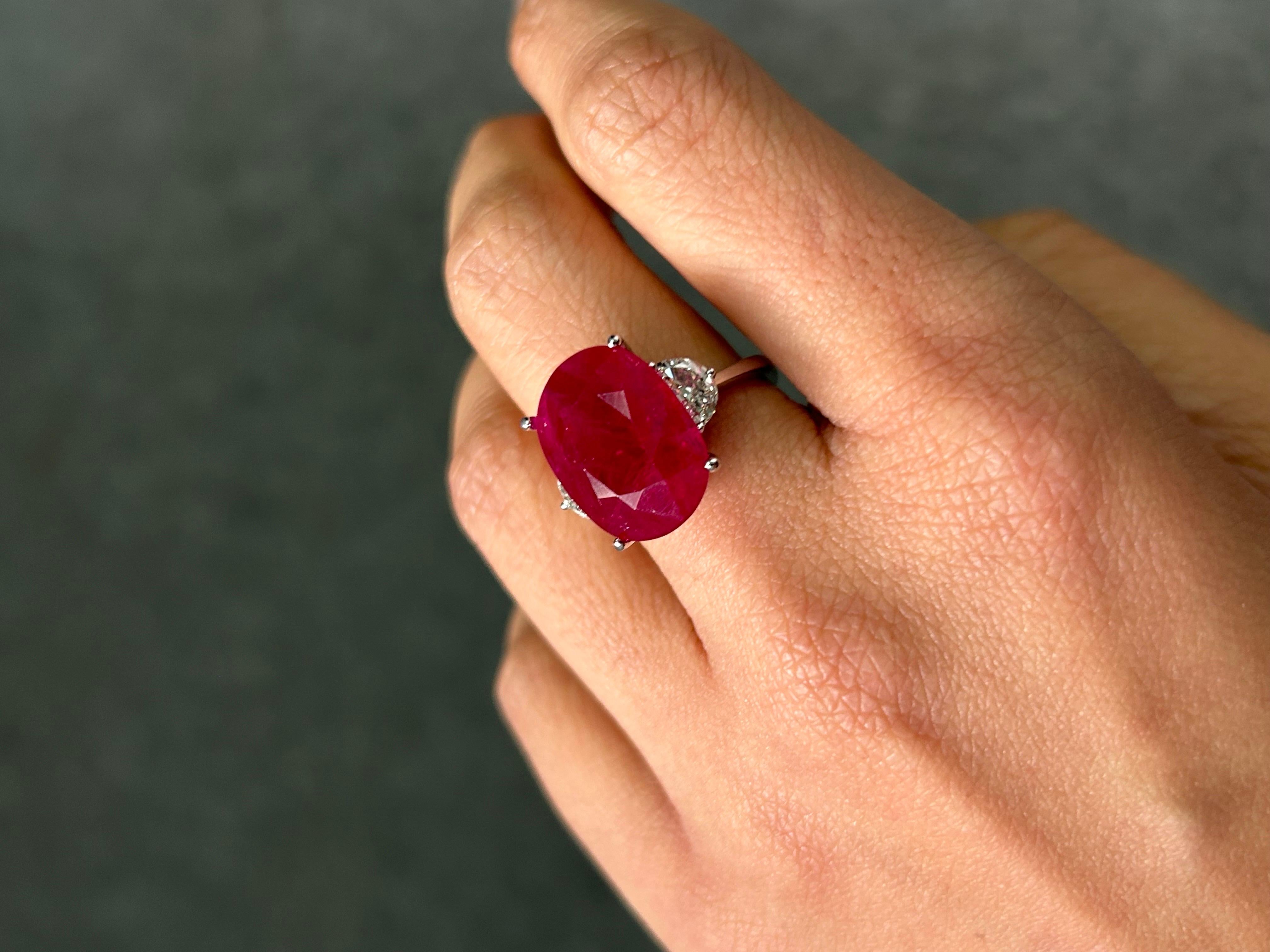 Modern 12.68 Carat Burma Ruby Three Stone Engagement Ring For Sale