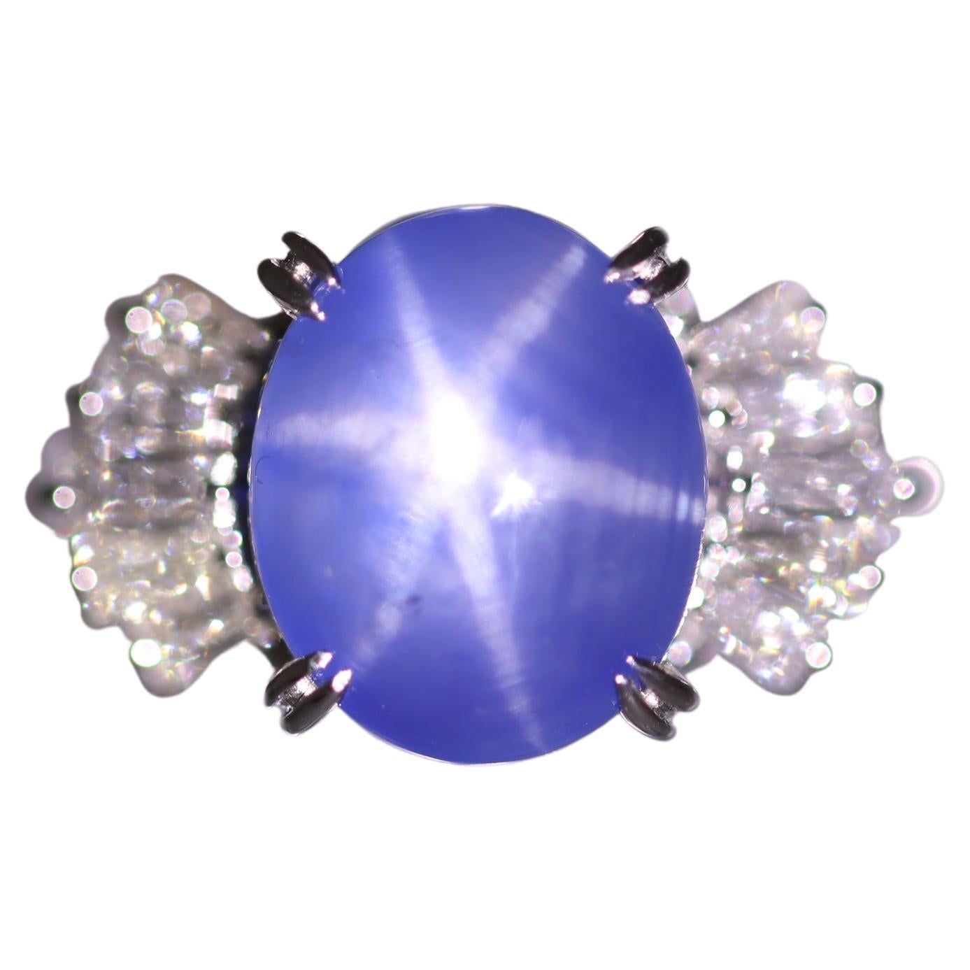12.68 Carat Fine Star Sapphire Diamond Platinum Ring For Sale