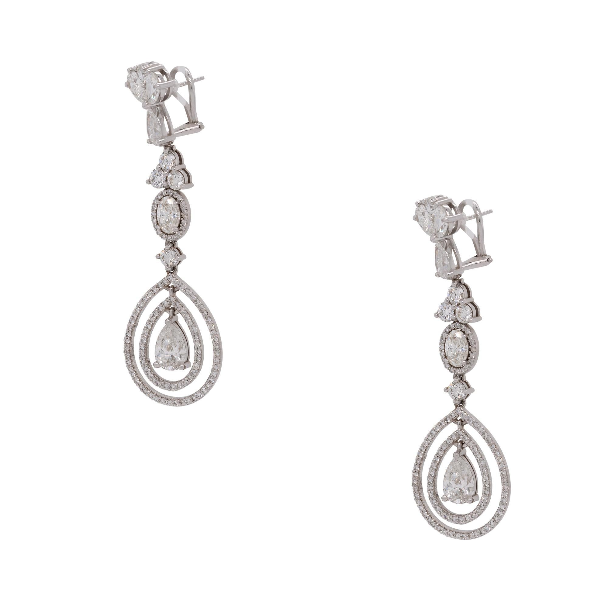 Mixed Cut 12.68 Carat Multi Shape Diamond Dangle Drop Earrings 18 Karat in Stock For Sale