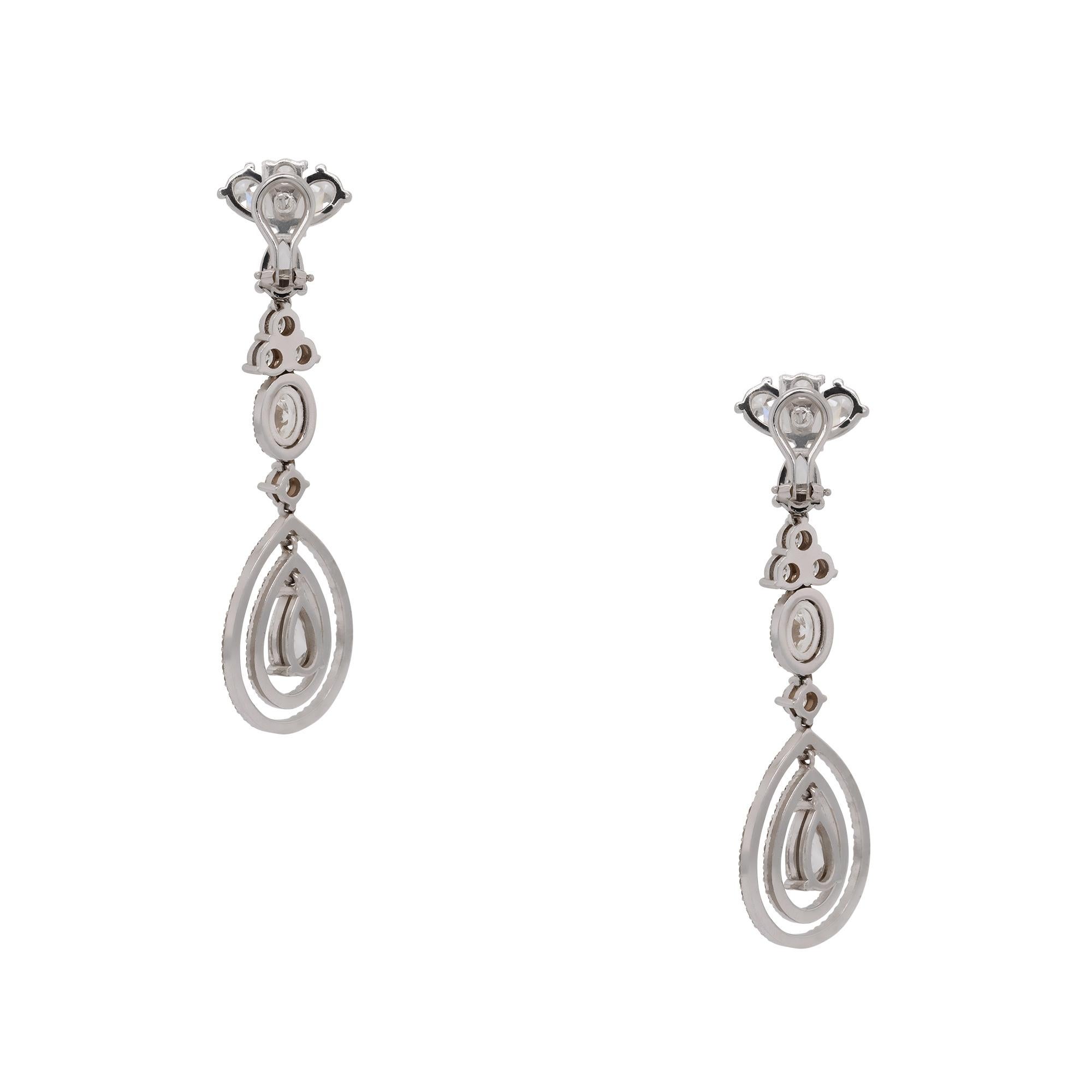 12.68 Carat Multi Shape Diamond Dangle Drop Earrings 18 Karat in Stock In Excellent Condition For Sale In Boca Raton, FL