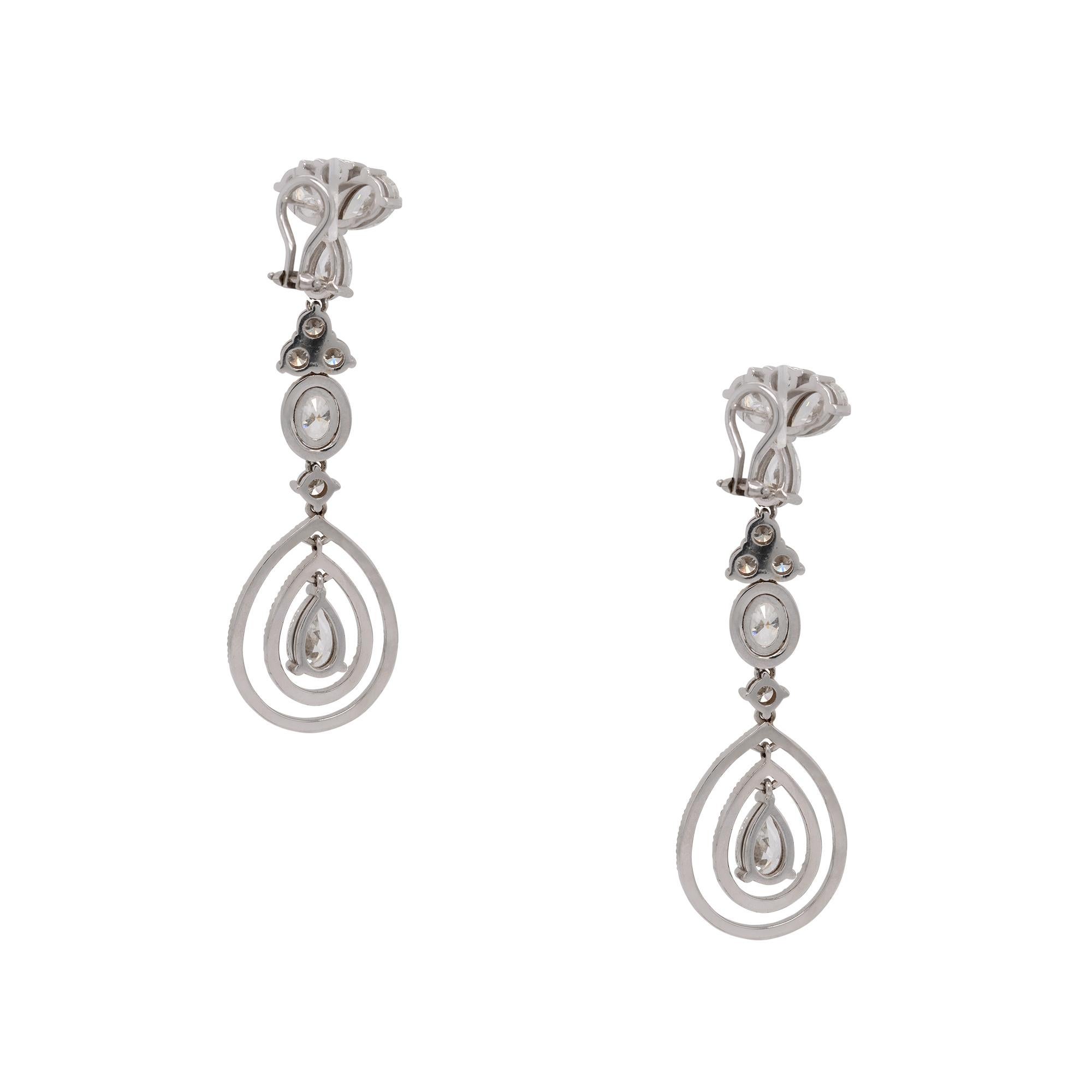 Women's 12.68 Carat Multi Shape Diamond Dangle Drop Earrings 18 Karat in Stock For Sale