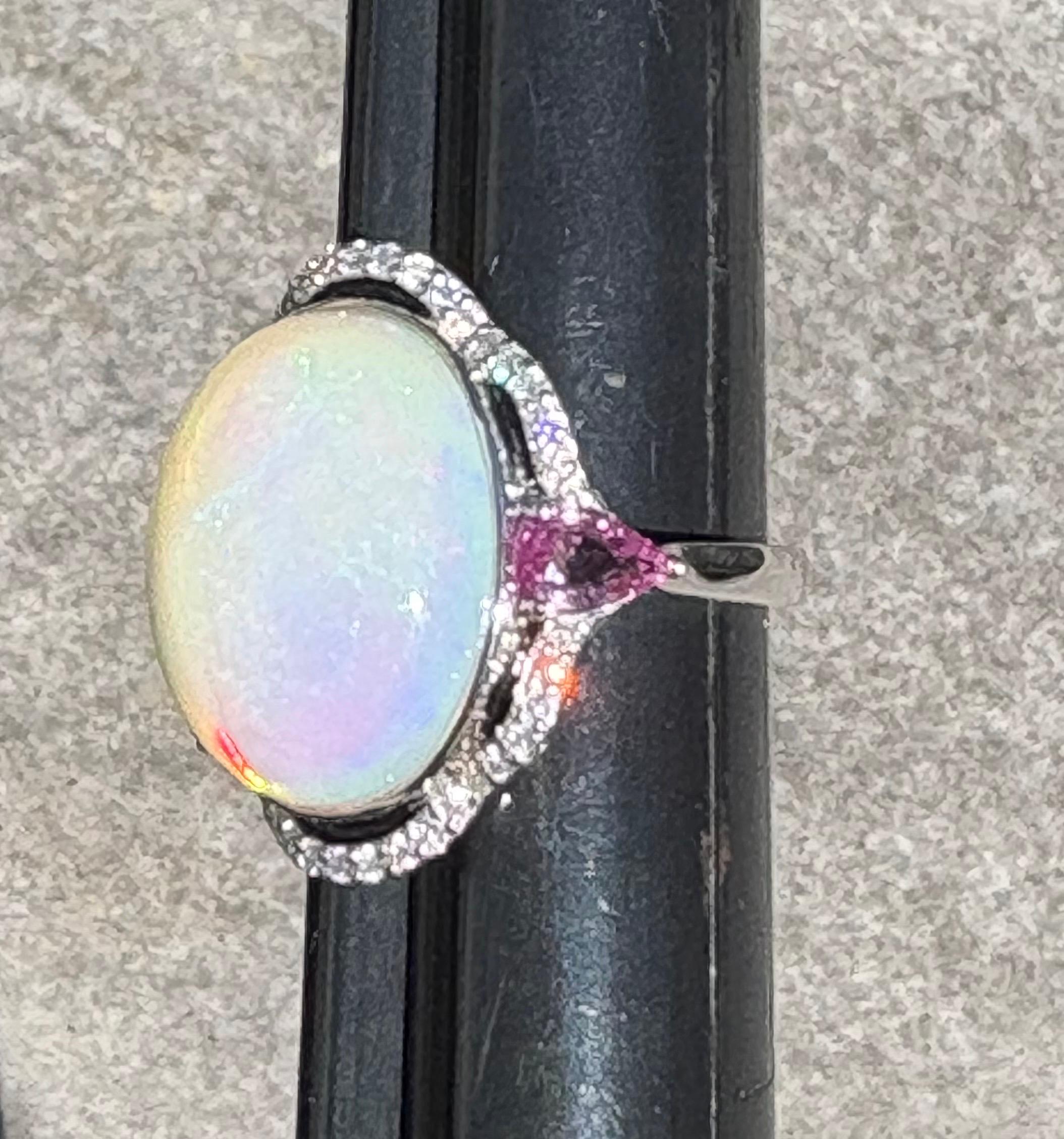 Artisan 12.69 Carat Oval Cut Opal Sapphire Diamond Platinum Cocktail Ring For Sale