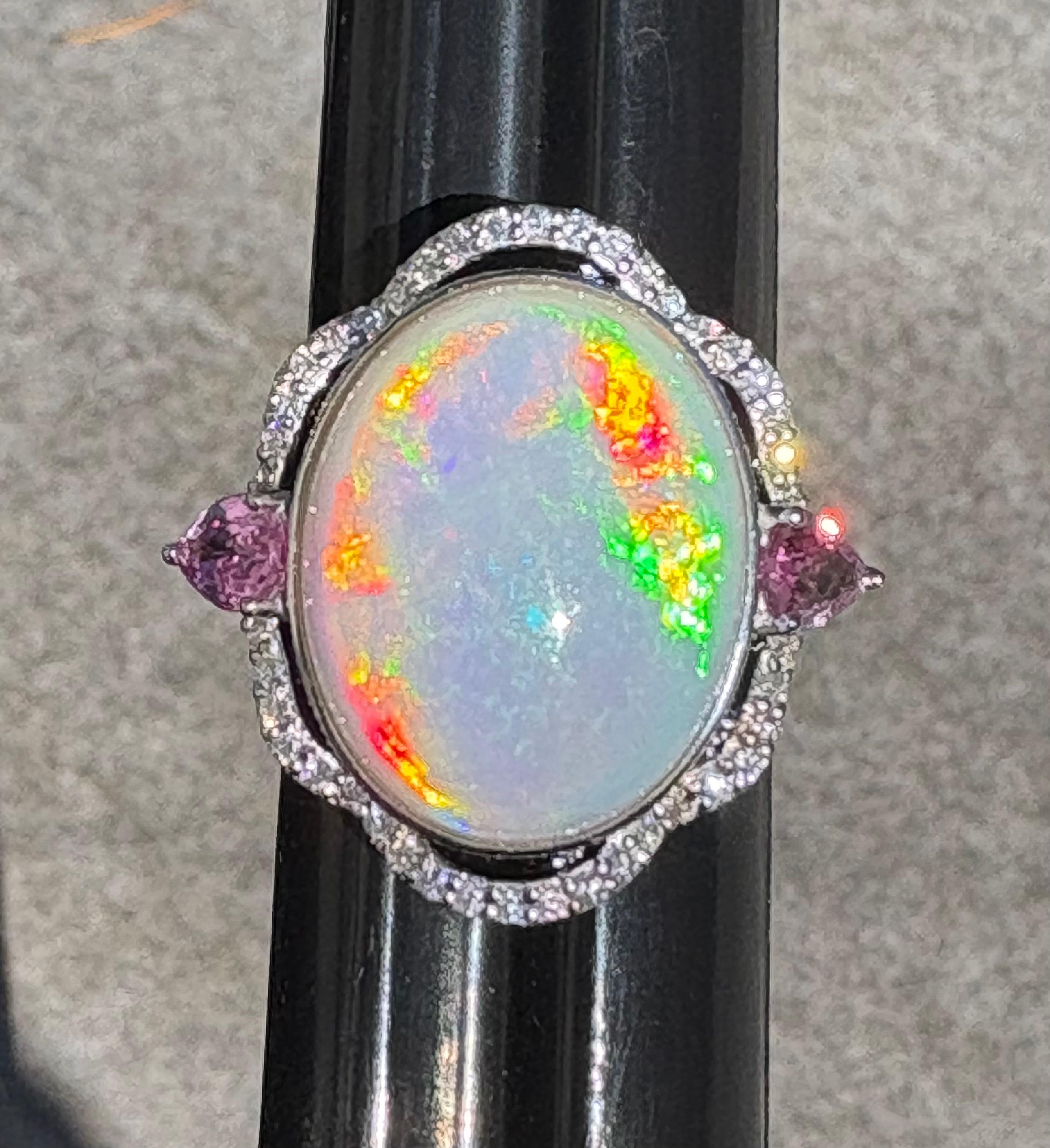 12.69 Carat Oval Cut Opal Sapphire Diamond Platinum Cocktail Ring In New Condition For Sale In Trumbull, CT