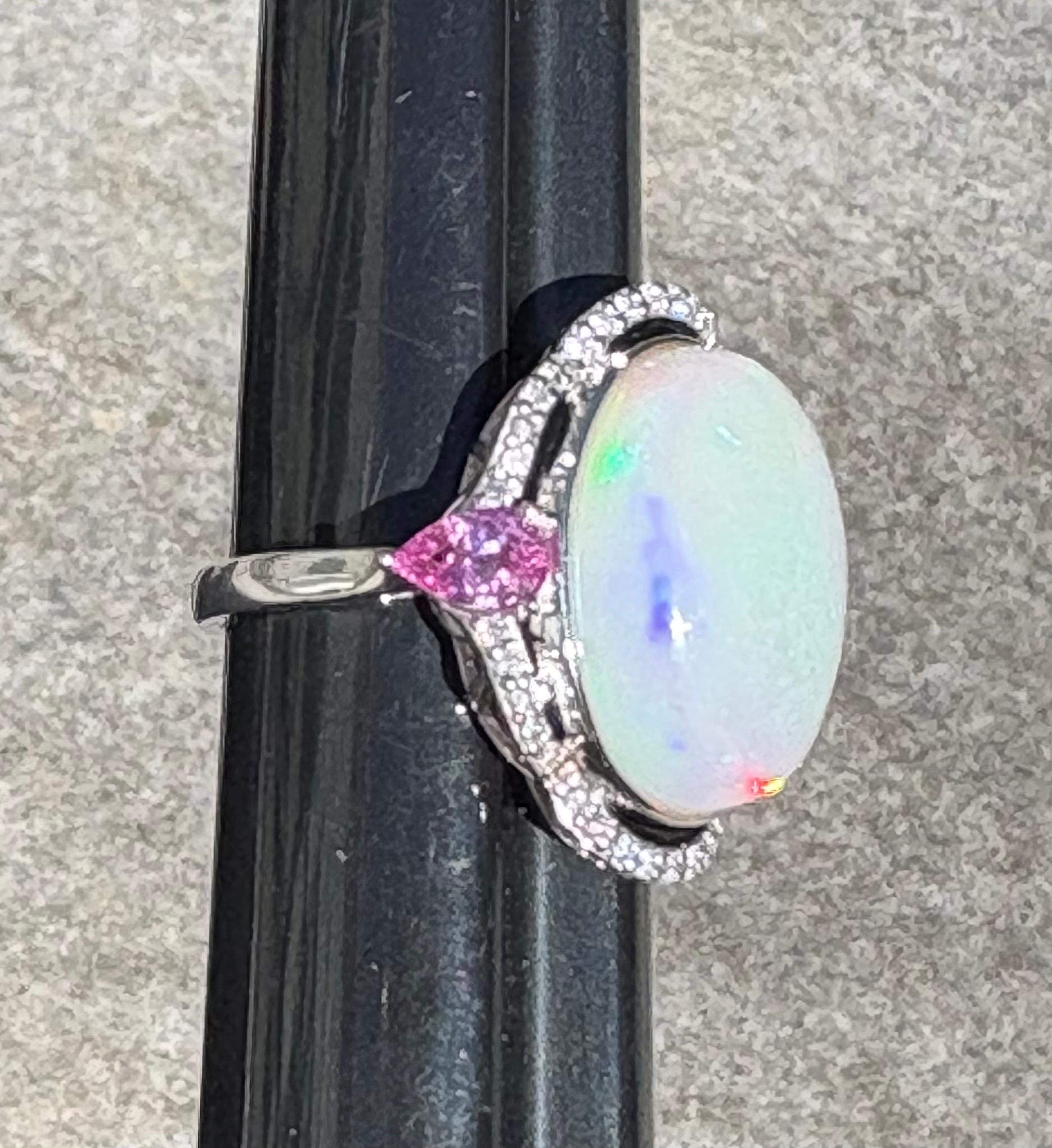 Women's 12.69 Carat Oval Cut Opal Sapphire Diamond Platinum Cocktail Ring For Sale