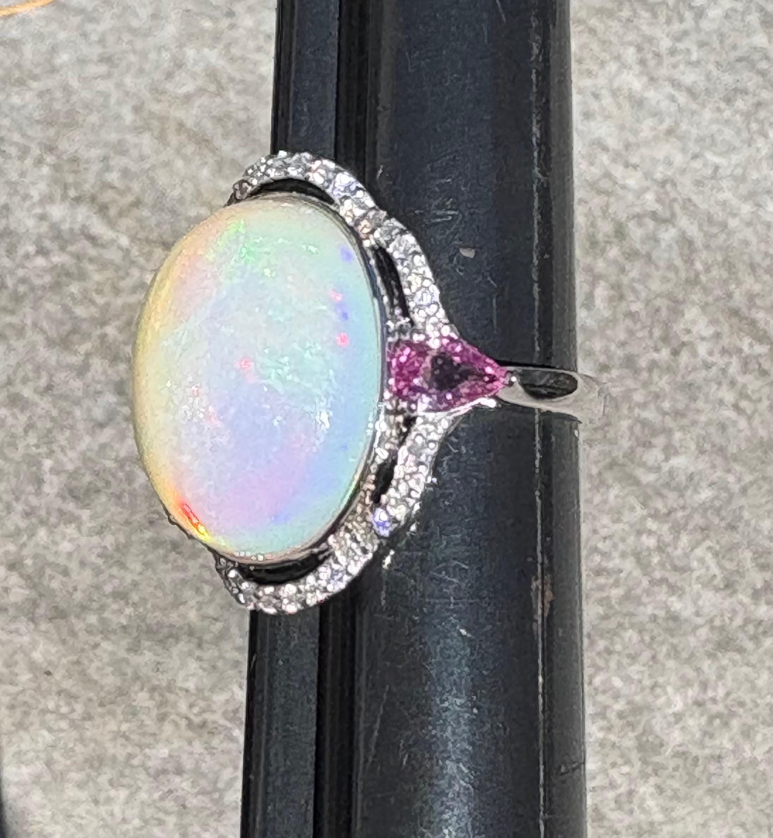 12.69 Carat Oval Cut Opal Sapphire Diamond Platinum Cocktail Ring For Sale 2