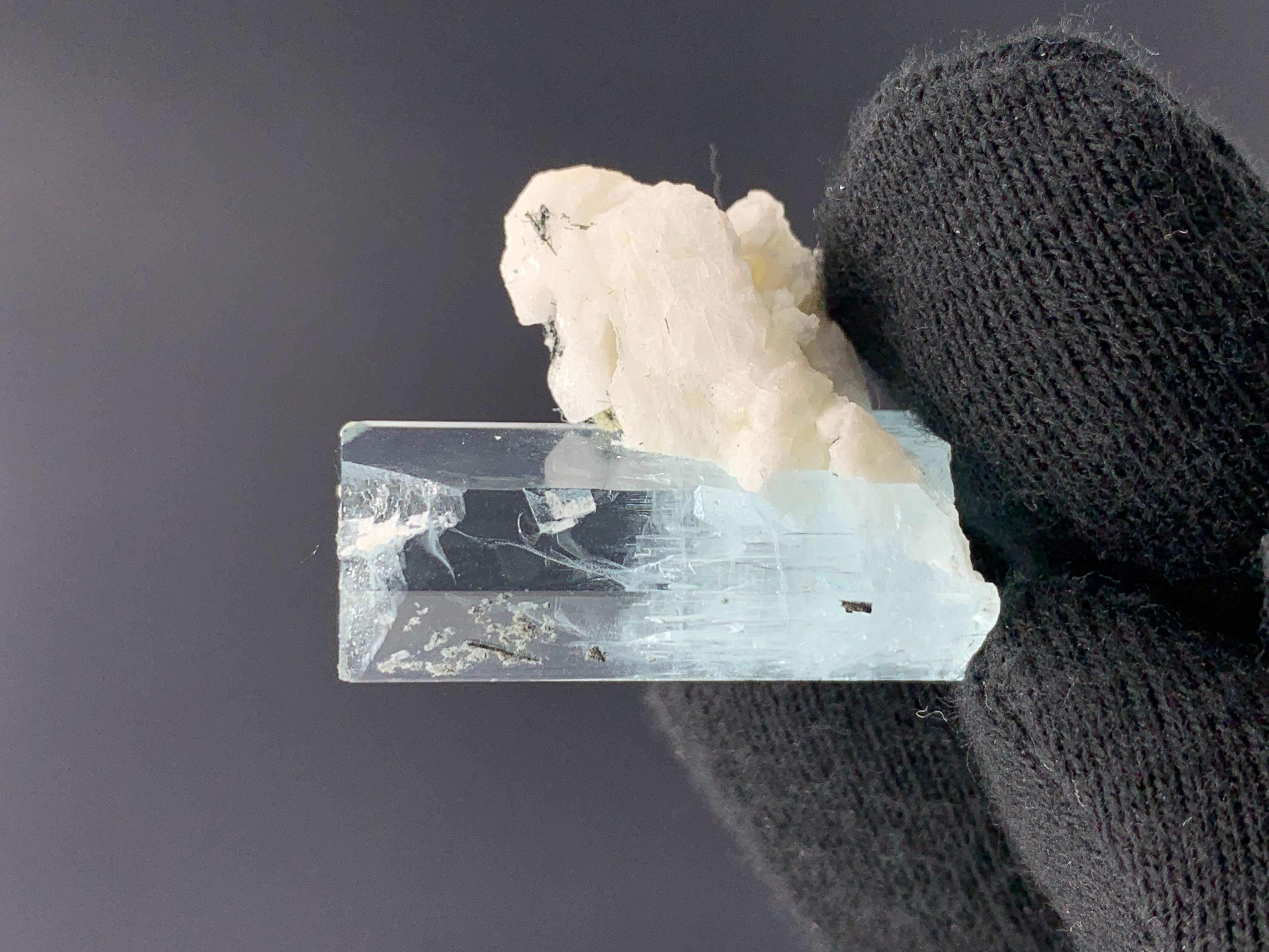 Rock Crystal 12.69 Gram Stunning Aquamarine Specimen With Schorl From Skardu, Pakistan  For Sale