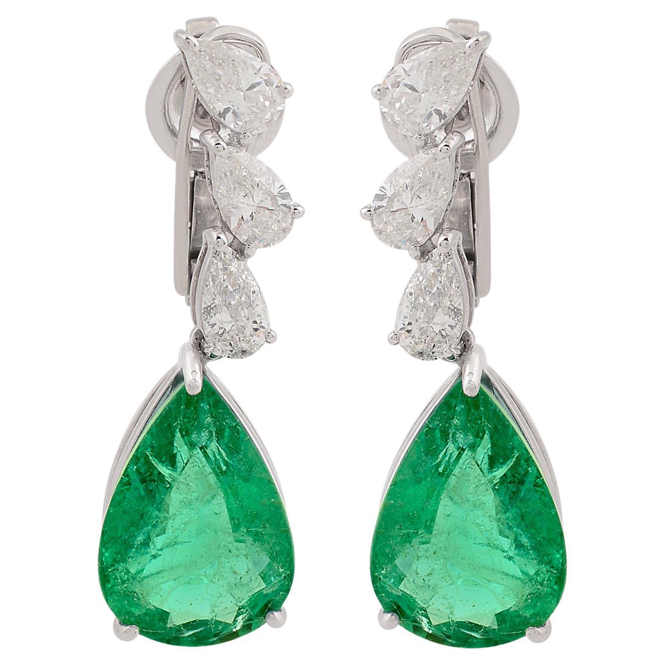 12.69 tcw Pear Natural Emerald Earrings Diamond 18 Karat White Gold Fine Jewelry