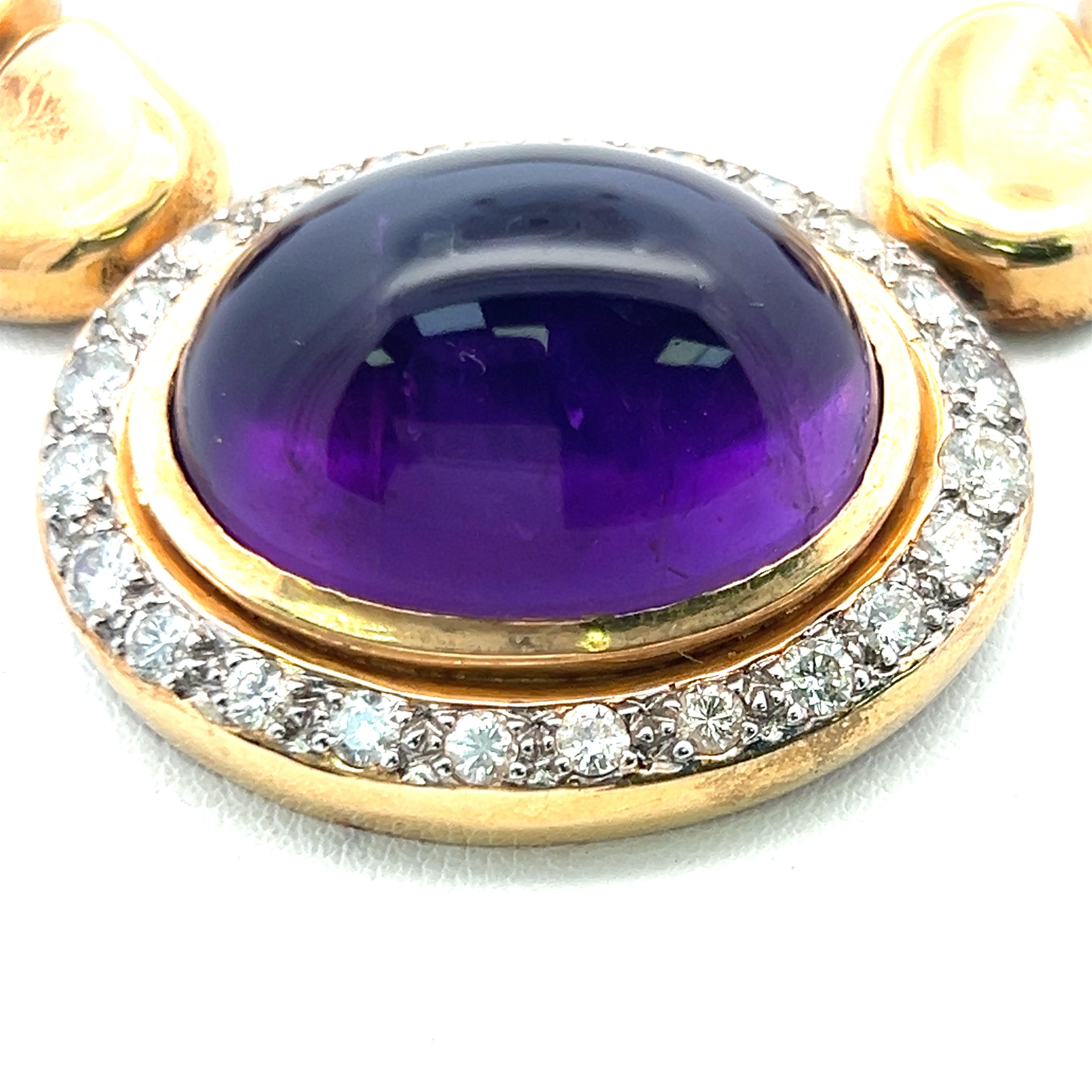 Taille vieille Europe Collier en or 18 carats composé d'une améthyste de 126 carats et d'un diamant de taille européenne ancienne de 1,55 carats en vente