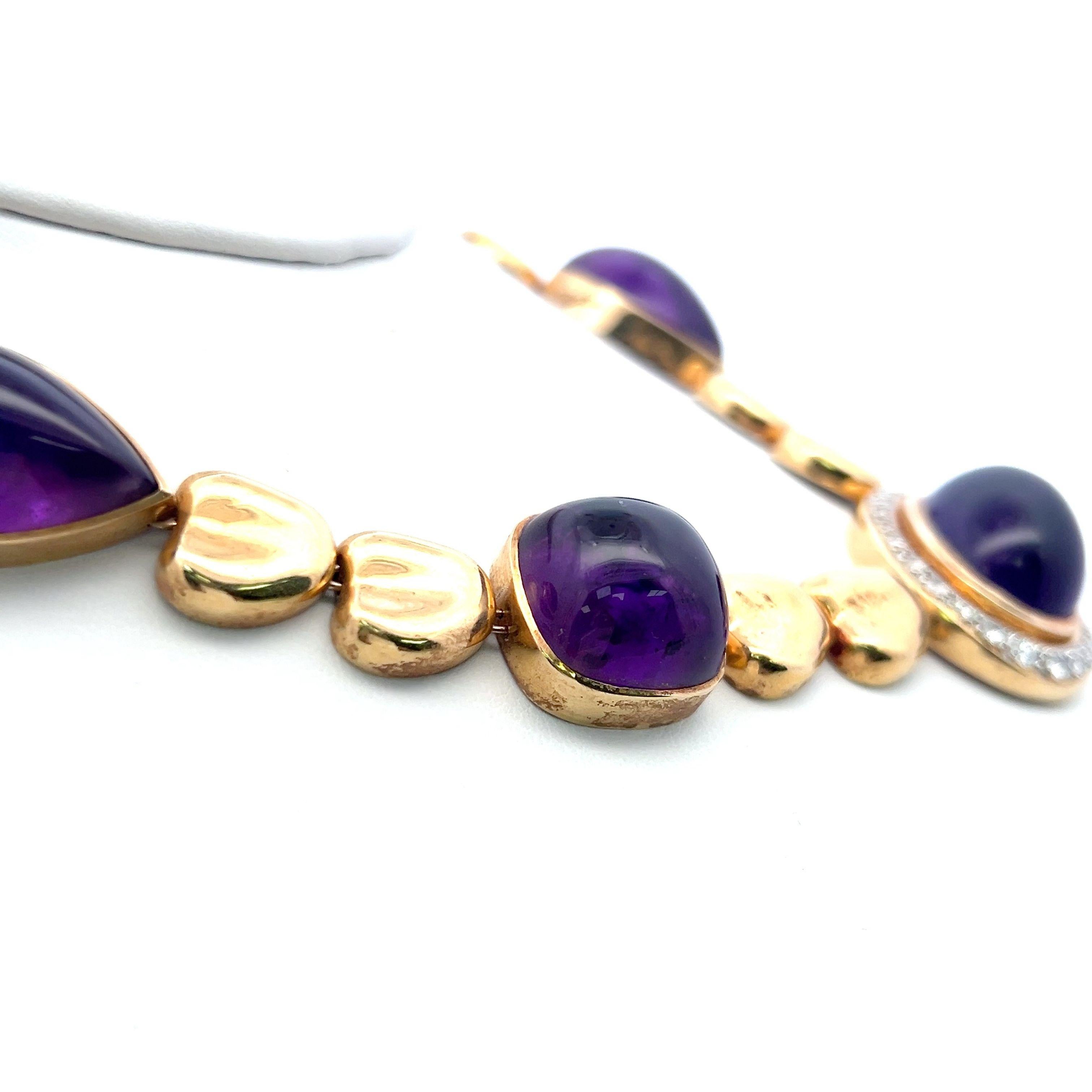 Collier en or 18 carats composé d'une améthyste de 126 carats et d'un diamant de taille européenne ancienne de 1,55 carats en vente 2