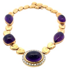 126ct Amethyst & 1.55ct Old European Cut Diamond Necklace in 18K Gold