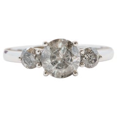 1.26ct Dark Gray Round Diamond Three-Stone 14K White Gold Engagement Ring