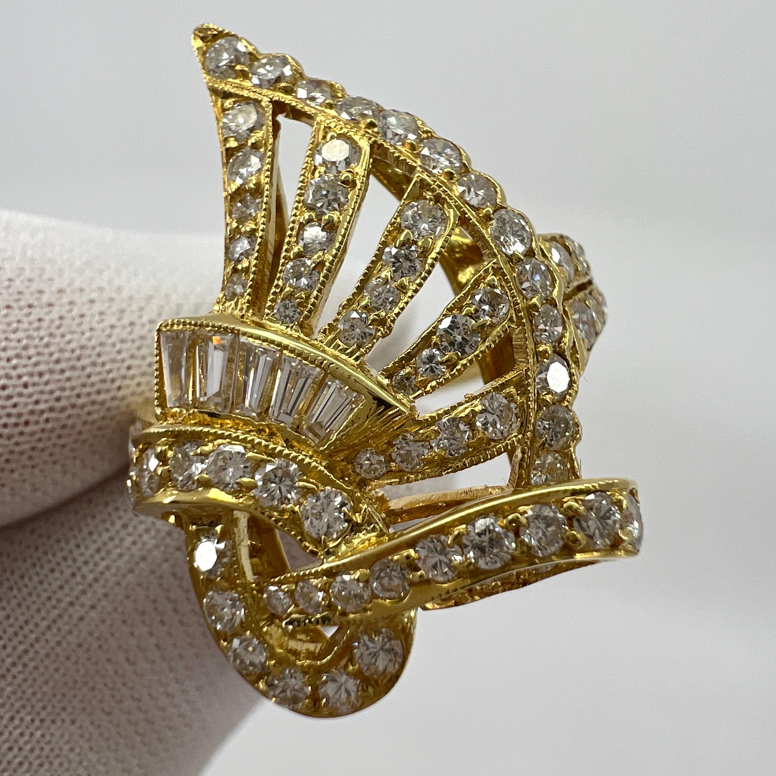 1.26ct Fancy White Diamond Swirl Round & Baguette Cut 18k Gold Statement Ring For Sale 5