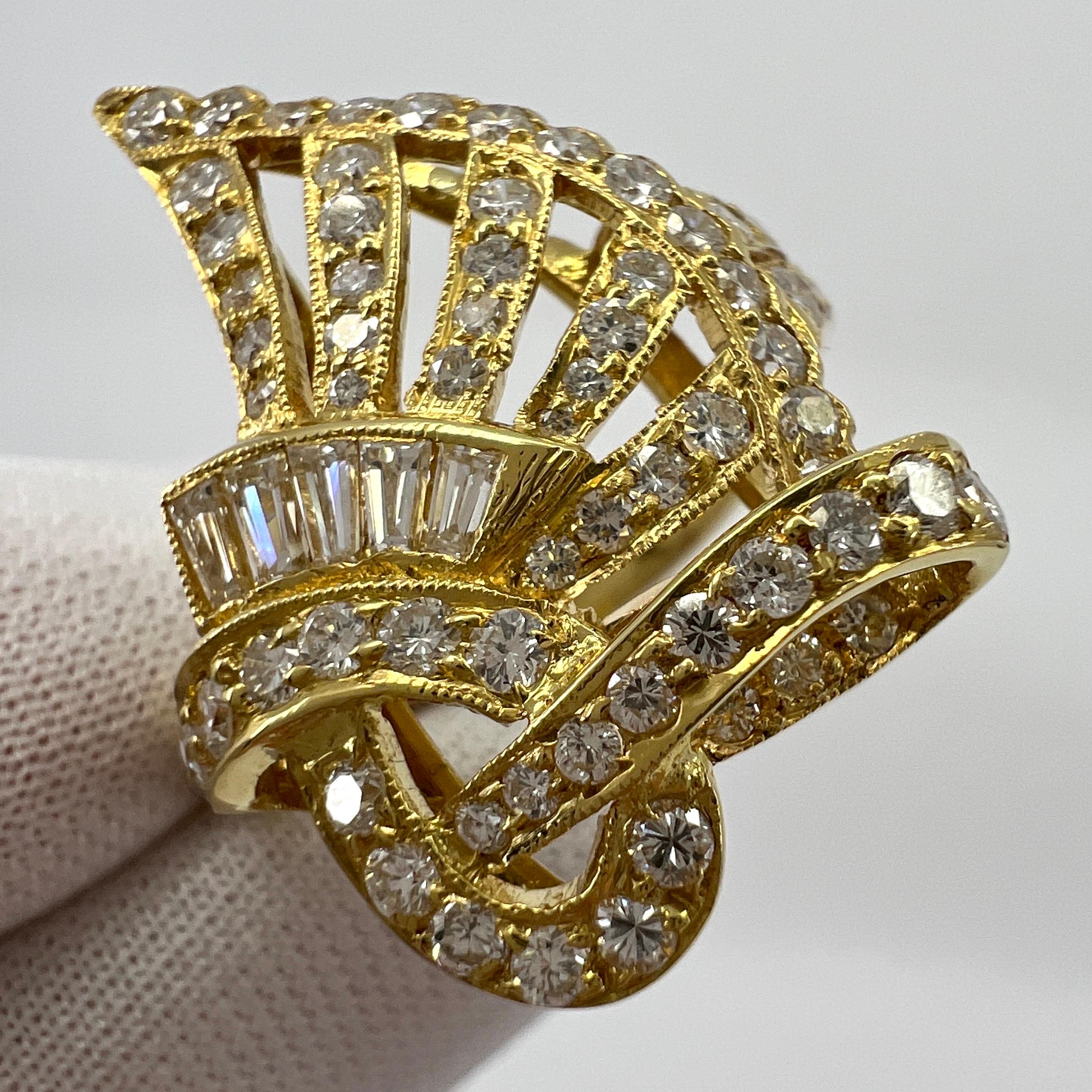 1.26ct Fancy White Diamond Swirl Round & Baguette Cut 18k Gold Statement Ring For Sale 1