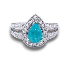 1.26ct Intense Copper-Bearing Neon Blue Paraiba Tourmaline Ring 18K Gold GIA