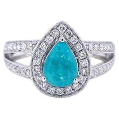 1.26ct Intense Copper-Bearing Neon Blue Paraiba Tourmaline Ring 18K Gold GIA