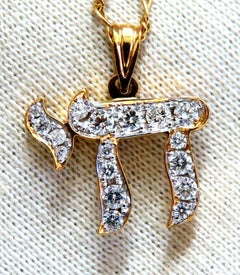 1.26 Carat Natural Diamonds Chai Jewish Pendant Necklace 14 Karat