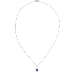 Tanzanite 1.26CT Pear Shape Diamond 0.35CT Halo Pave Set 18KT Gold Chain Pendant