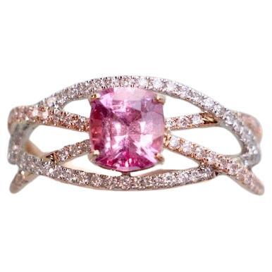 1.26ct Pink Sapphire w Diamond Accents in 14k White & Rose Gold Cushion 6.5mm For Sale
