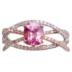 1.26ct Pink Sapphire w Diamond Accents in 14k White & Rose Gold Cushion 6.5mm