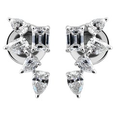 1.26ct SI Clarity HI Color Diamond Cluster Stud Earrings 14 Karat White Gold