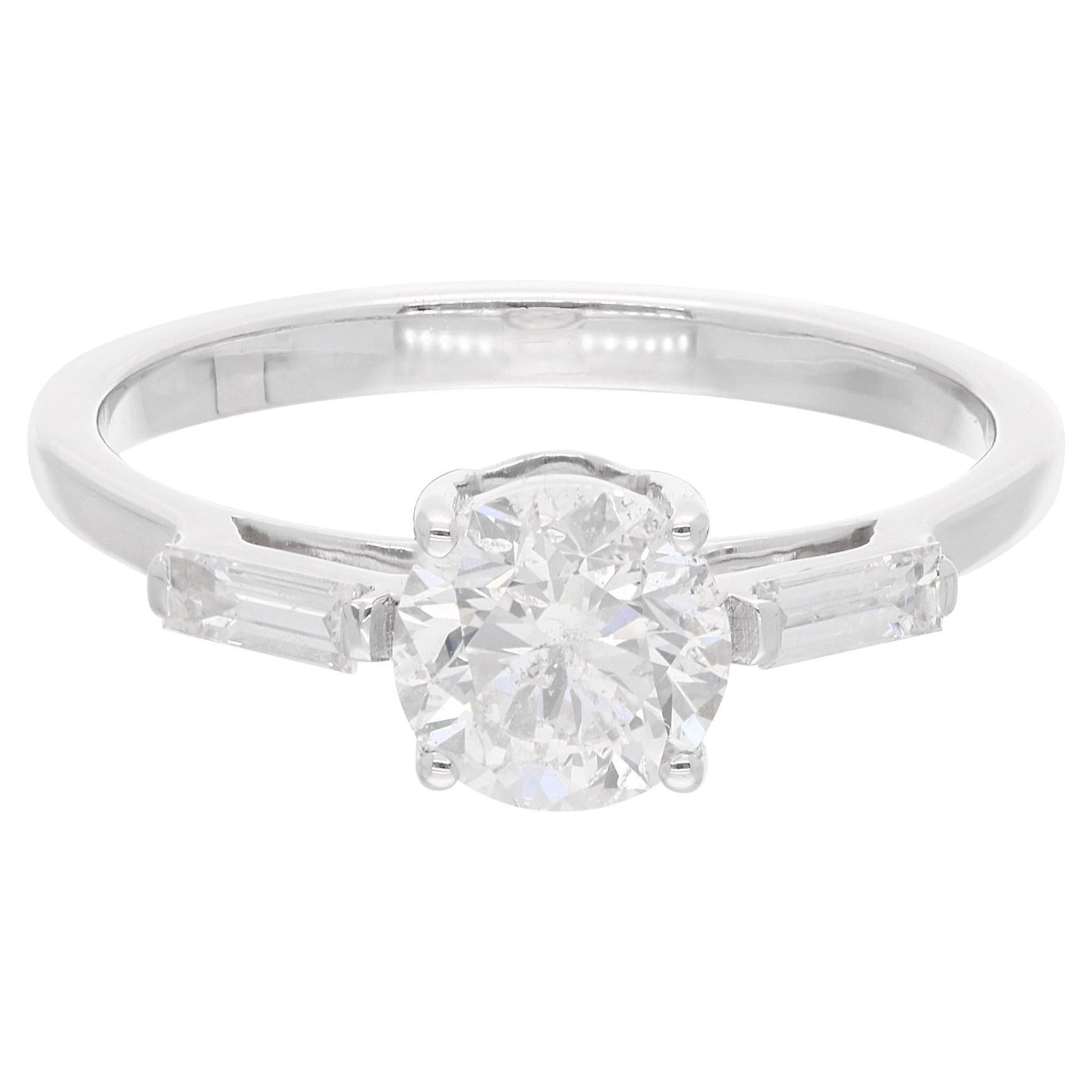 Anello di fidanzamento a tre pietre con diamante tondo Baguette da 1,26 carati SI/H, oro bianco 14k