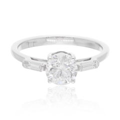 1.26Ct SI/H Round Baguette Diamond Three Stone Engagement Ring 18k White Gold