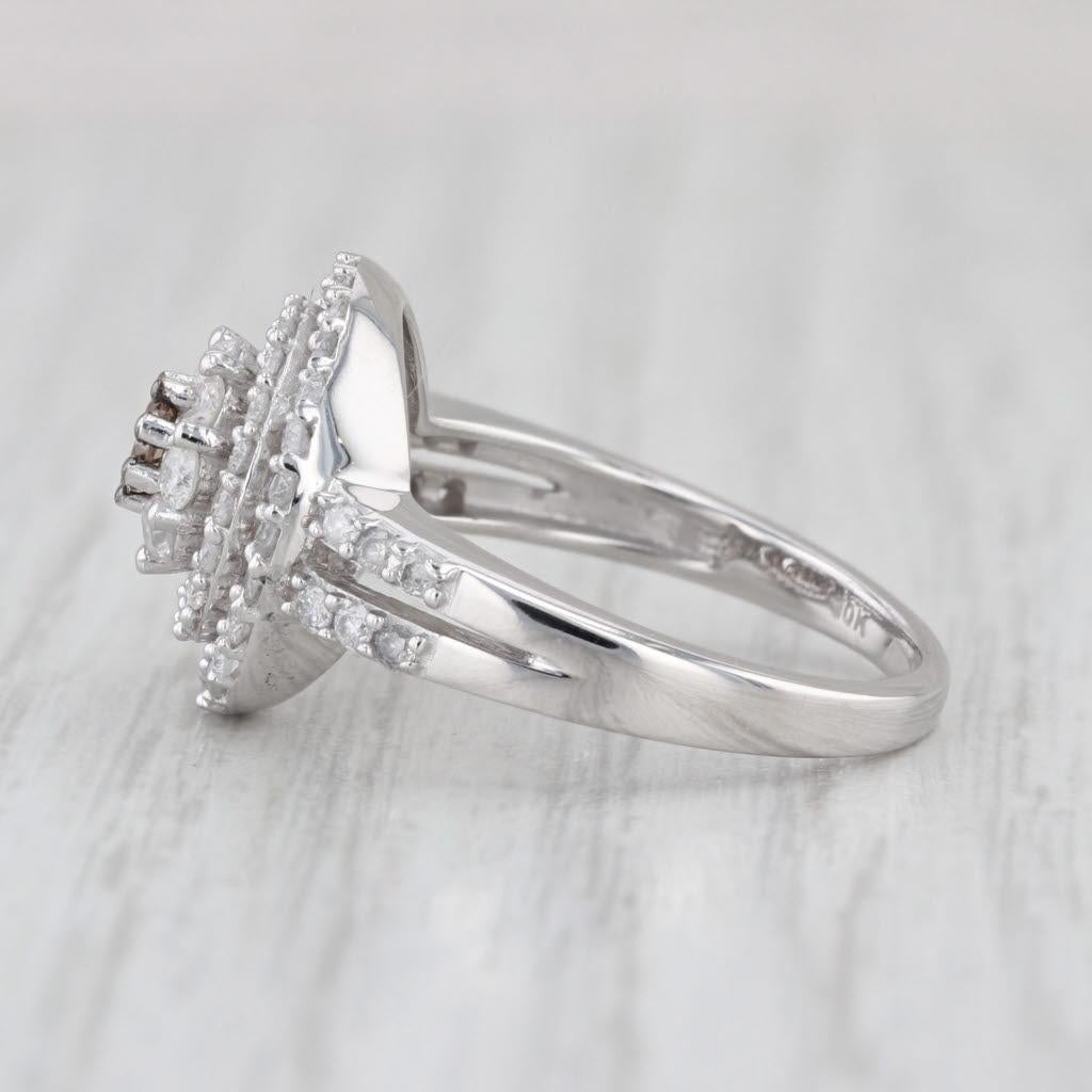 1.26ctw Diamond Halo Engagement Ring 10k White Gold Size 7 Champagne Center Unisexe en vente