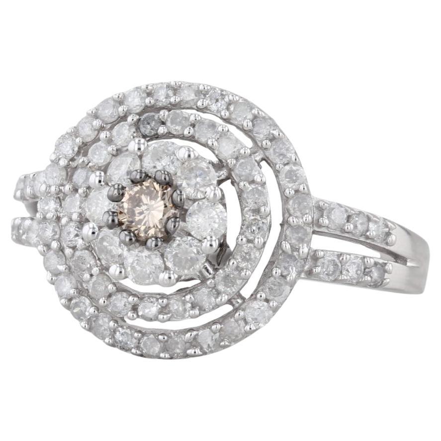 1.26ctw Diamond Halo Engagement Ring 10k White Gold Size 7 Champagne Center en vente