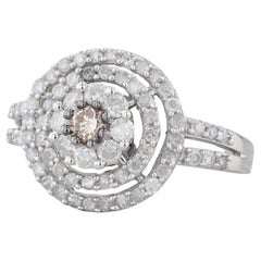 1.26ctw Diamond Halo Engagement Ring 10k White Gold Size 7 Champagne Center