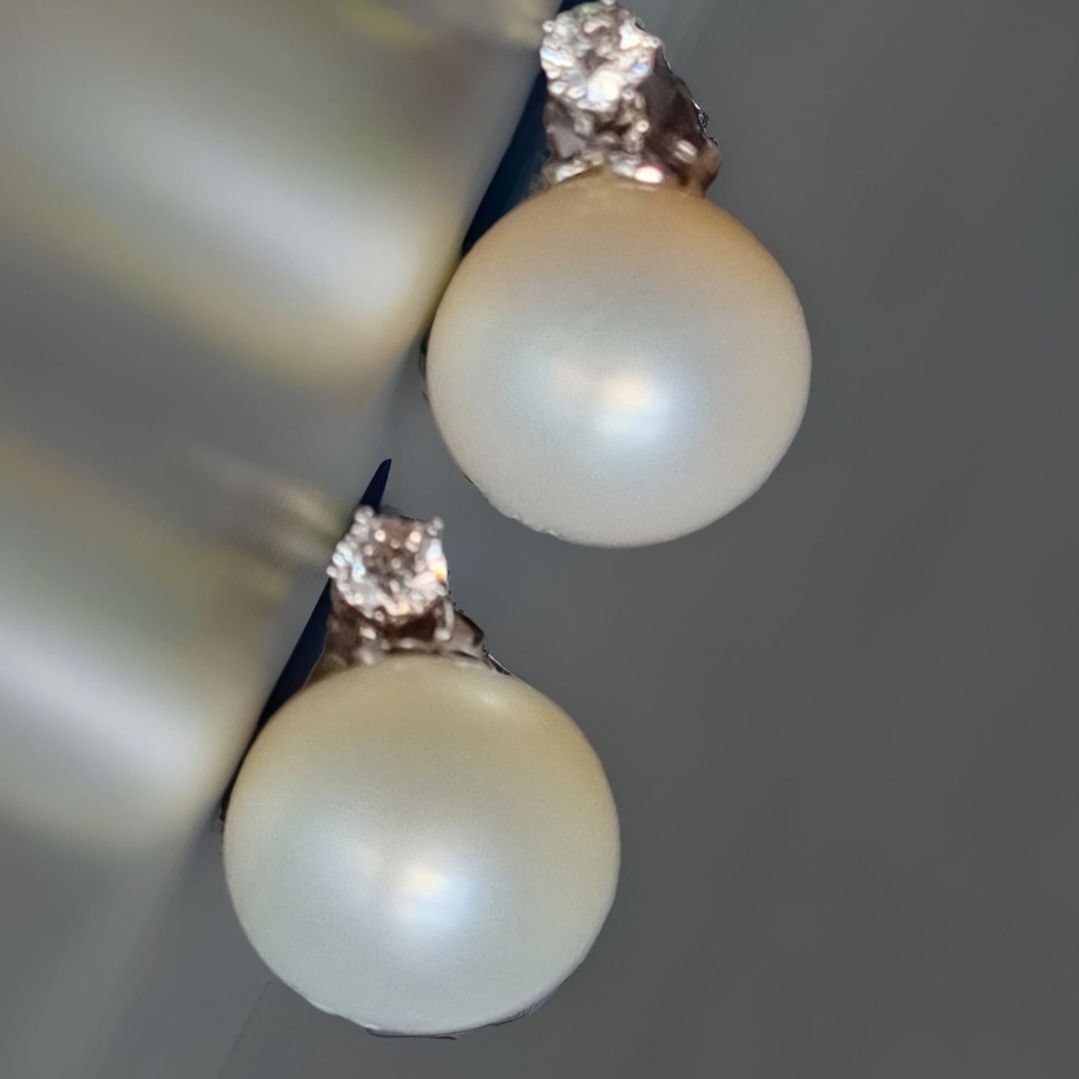 Brilliant Cut 12.6MM South Sea Pearl and Diamond Stud Earrings For Sale