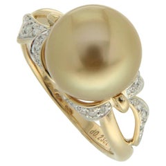 12MM South Sea Pearl Diamond Ring in 18 Karat Yellow Gold