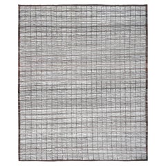 12'6"x15' Daisy White Moroccan Weave with Box Design Hand Knotted Pure Wool Rug