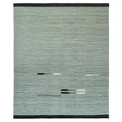 12'6"x15' Light Green Hand Woven Nomadic Design Flat Weave Kilim Wool Rug