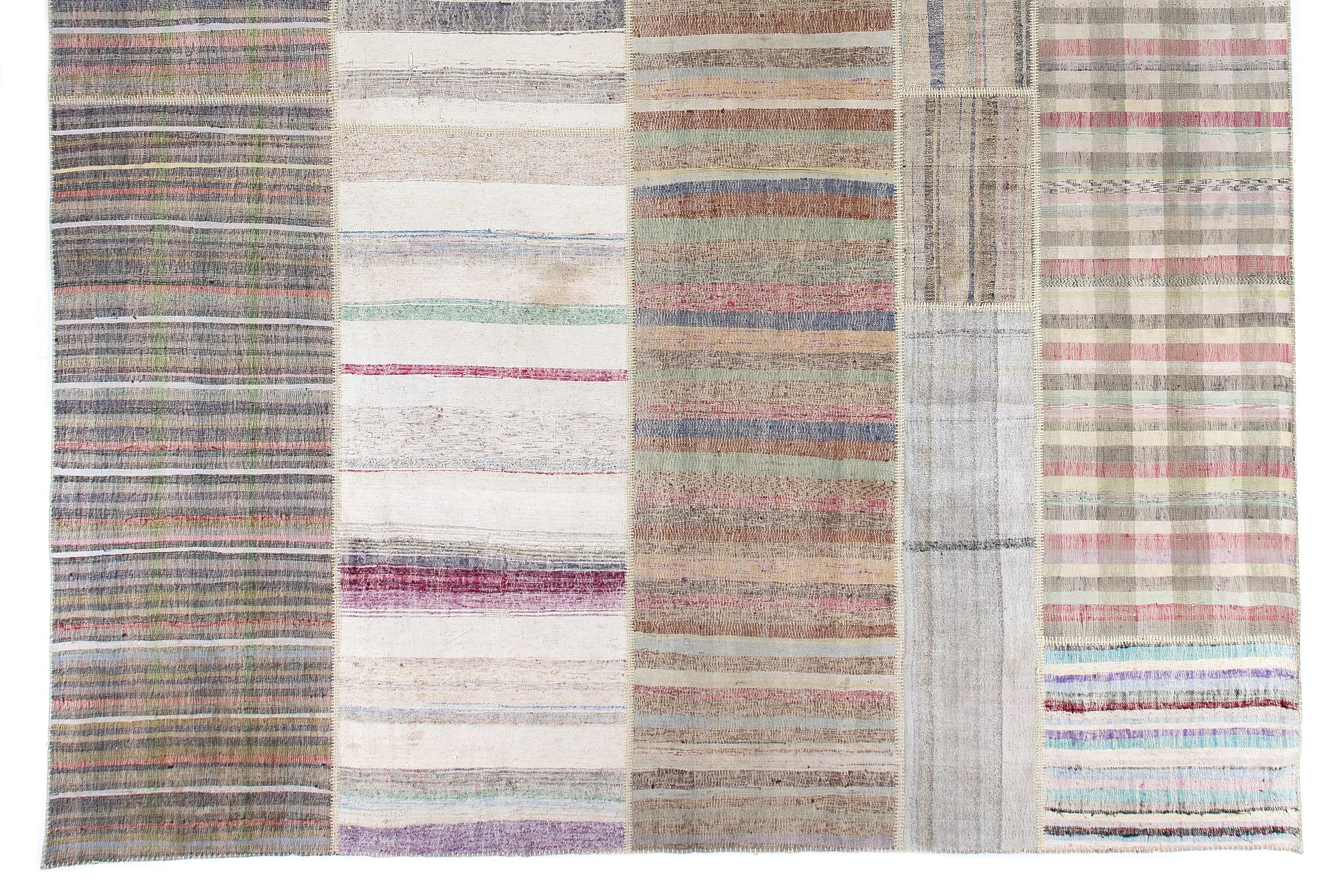 Turkish 12.4x16.4 Ft Oversize Striped Cotton Colorful Rag Rug, Adjustable, Vintage Kilim For Sale